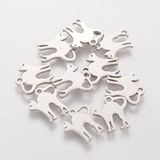 Hissing Cat Charm    Stainless Steel Pair