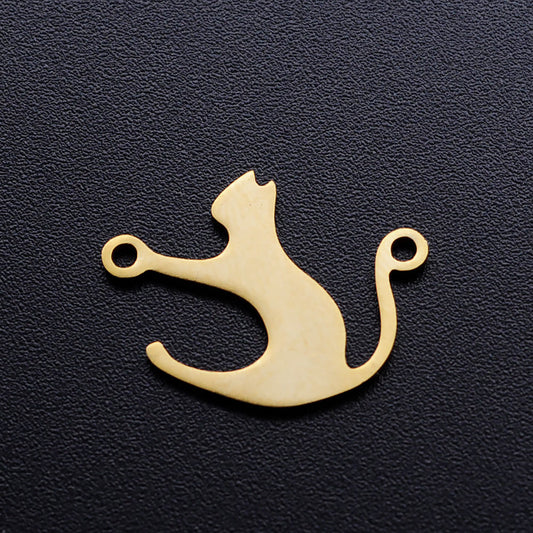 Charm/Pendant/Link Stretching Cat - Gold Plated (over Stainless Steel)