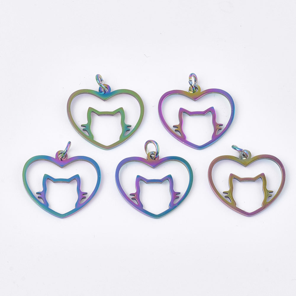 Cat in Heart Pend Rainbow Stainless Each