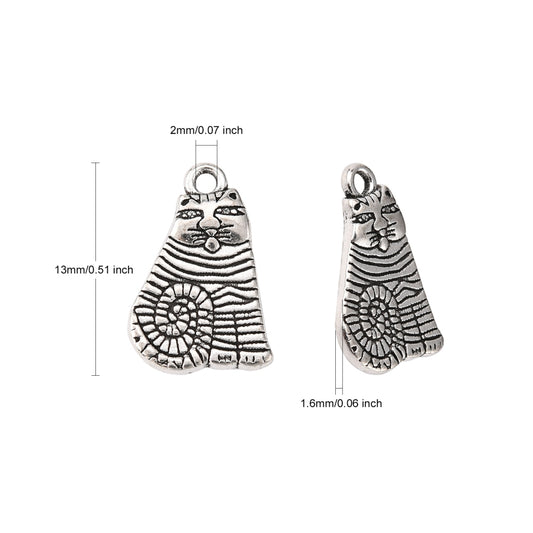 Stripey Cat Charm   Ant Silver 5