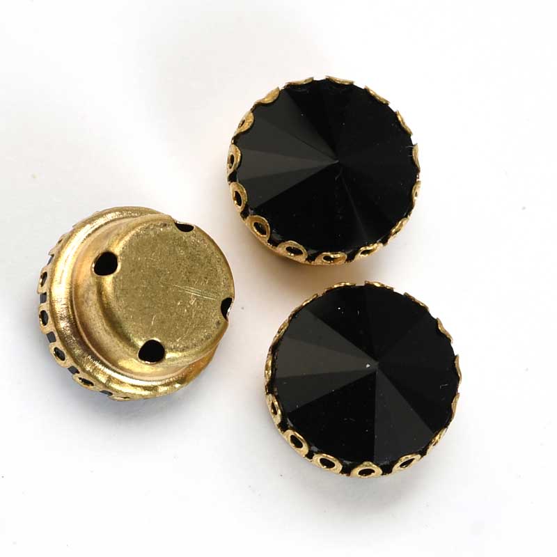 Sew-on Rhinestones - 10mm Rivoli Montees Round - Jet (5)