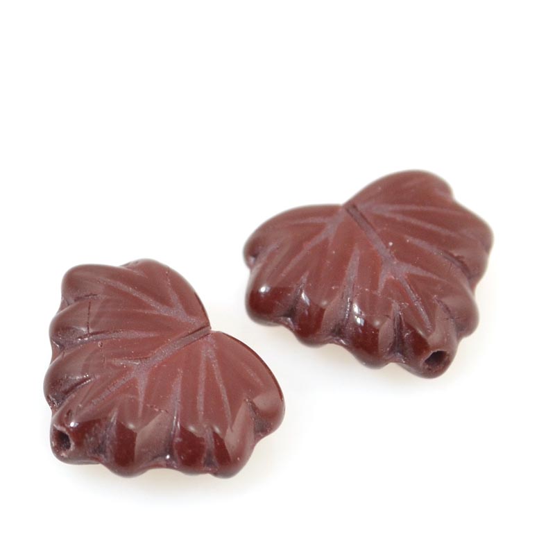 Glass Bead Vine Leaf - 13x11mm - Mahogany Chocolate (20)