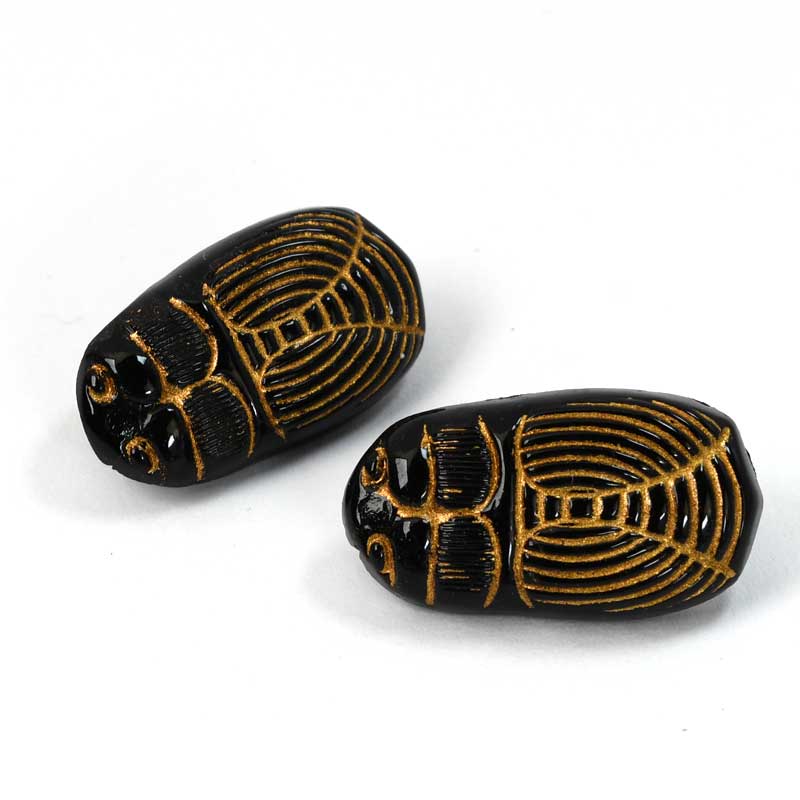 Vintage Glass Button - 26mm - Scarab - Jet Black
