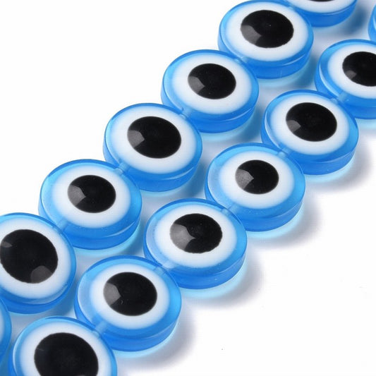 Resin Beads - 20mm - Protective Eye Round Puffy Lentil - Sky Blue (strand)