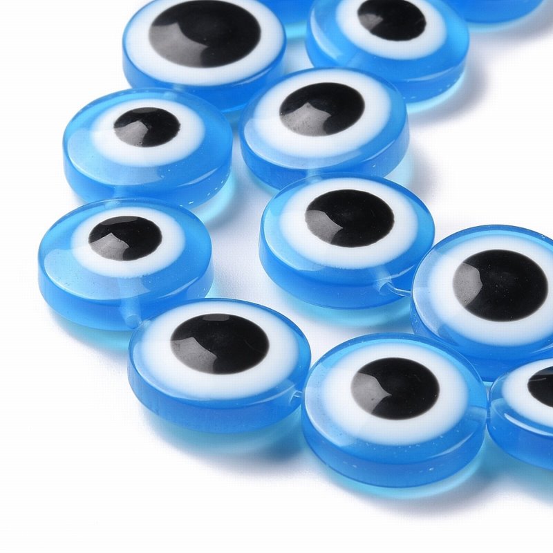 Resin Beads - 20mm - Protective Eye Round Puffy Lentil - Sky Blue (strand)