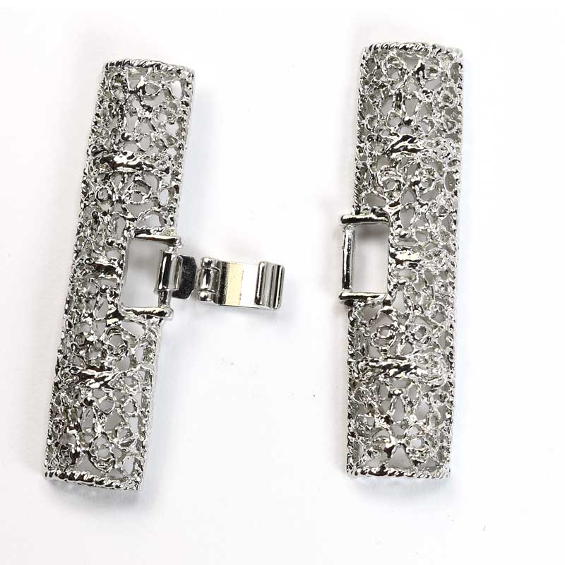 Clasps - 2in - Elaborate Filigree Bar Foldover - Silver Plated