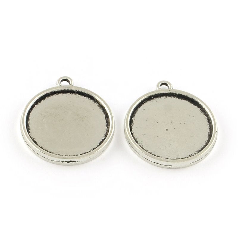 Bezel Tray - ID 20mm - Flat Round - Double Sided - Antiqued Silver (10)