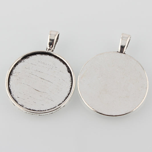 Bezel Tray - ID 25mm - Flat Round with Bail - Antiqued Silver (10)