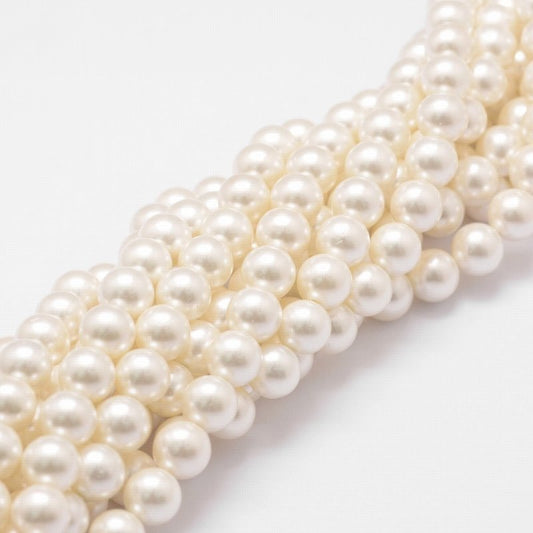 Shell Pearl Beads - 8mm - Round - Absolute White (strand)