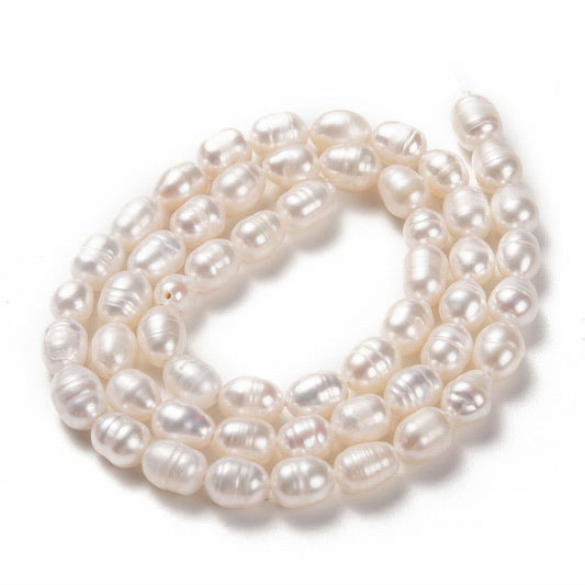 Natural Cultured Freshwater Pearls - 6-7mm - Rice - Off White Cream (strand)