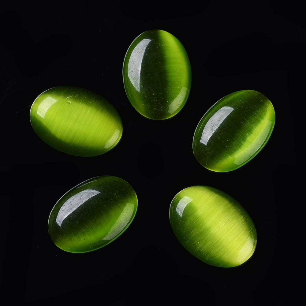 Cat's Eye Cabochon - 18x25mm - Oval - Leaf Green (5)