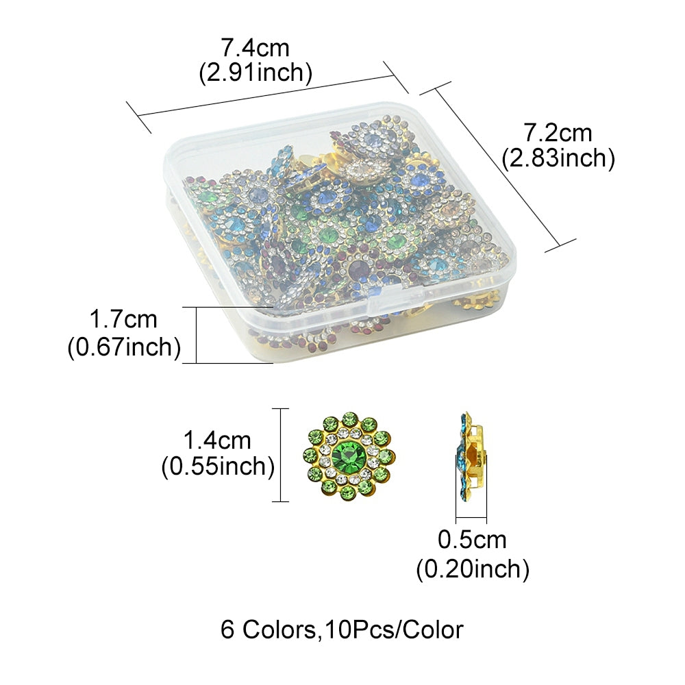 Sew-on Rhinestones - Flower Button Montees - Assorted Colours (Pack)