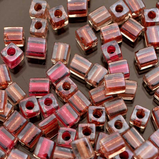 Miyuki Cube - 4mm - Pink Copper Penny Mix