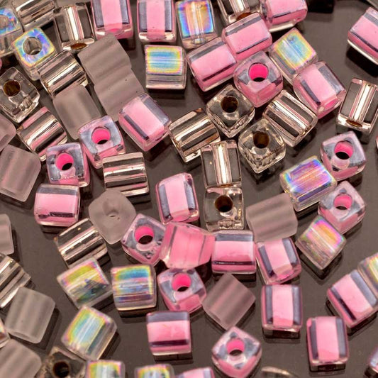 Miyuki Cube - 4mm - Frosted Rose Mix