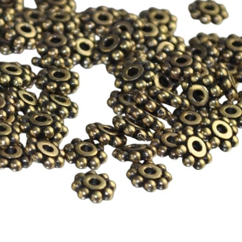 Metal Beads - 6mm - Daisy Spacers - Brass Oxide (25)