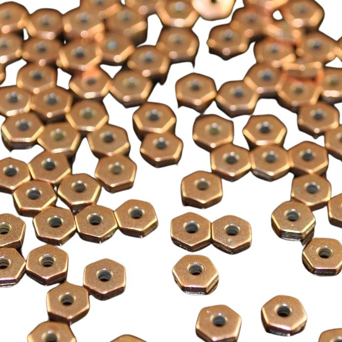 Metal Bead - 4mm - Flat Hex Heishi Spacer - Antiqued Copper (100)