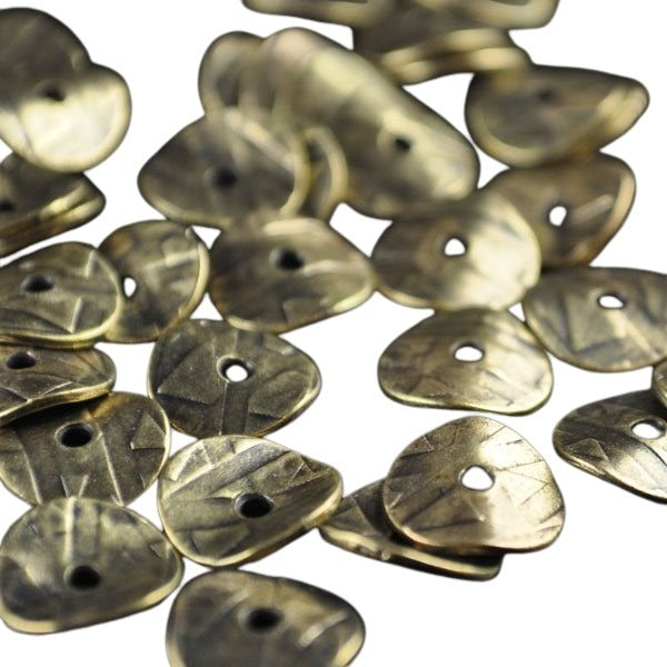 Metal Beads - 10mm - Patterned Wavy Disk - Antiqued Brass (20)
