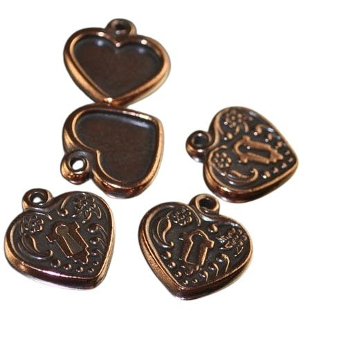 Charm - Heart Lock Frame - Antiqued Copper