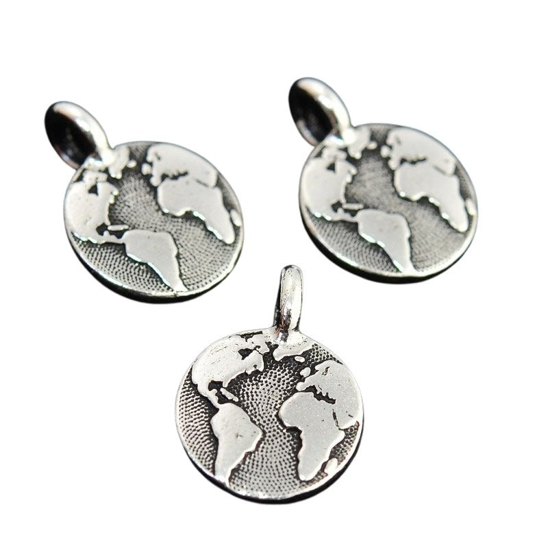 Earth Charm Antiqued Silver Each
