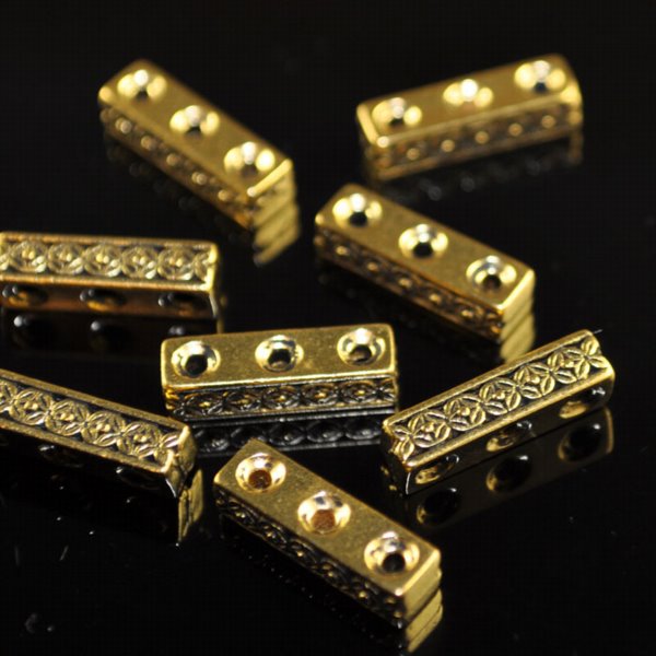 Separator/Connector - 3-Hole Deco Rose Bar - Antique Gold