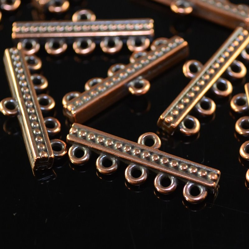 Connector - 1:5 Beaded Bar - Antiqued Copper