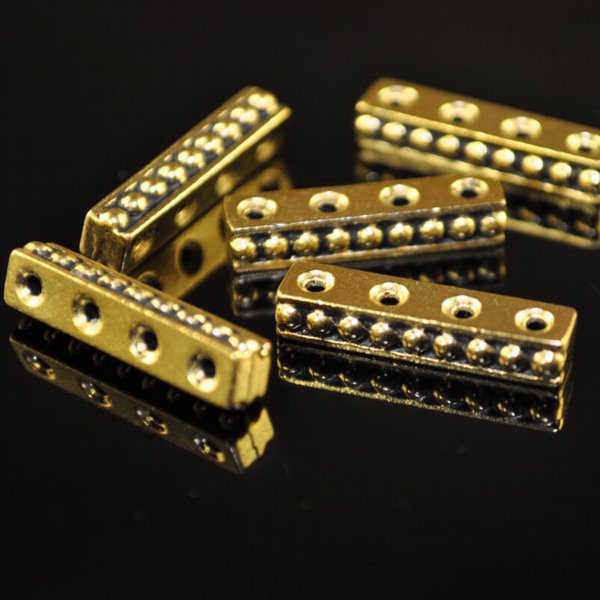 Separator/Connector - 4-hole Beaded Bar - Antique Gold