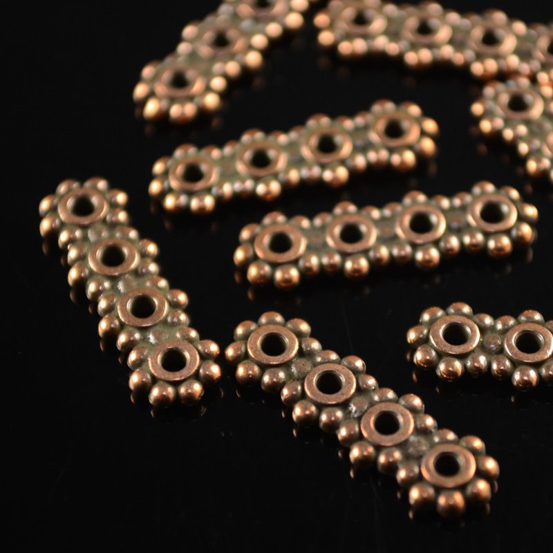 Separator/Connector - 4-hole Daisy Bar - Antiqued Copper