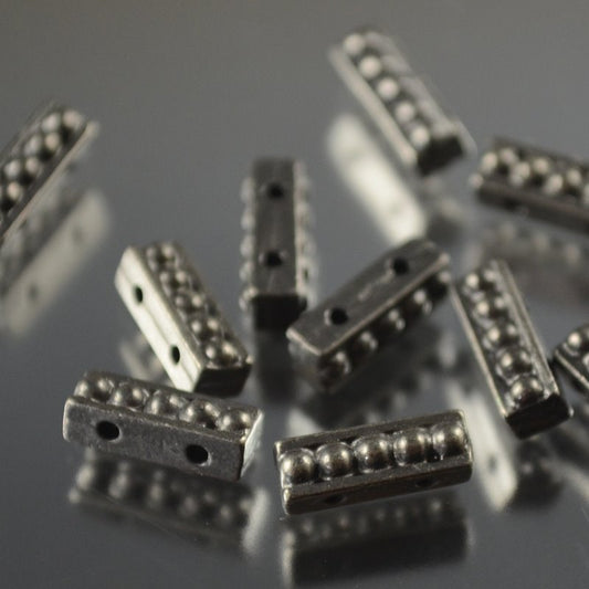 Separator/Connector - 2-Hole Beaded Bar - Black