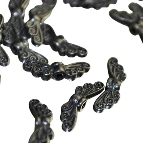 Metal Beads - 14mm - Fairy Wings - Black