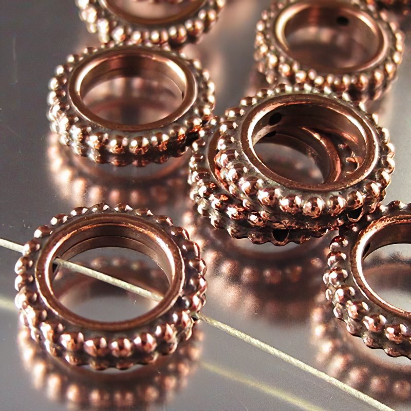 Metal Bead Frame - 14mm Double Dot Ring - Antique Copper