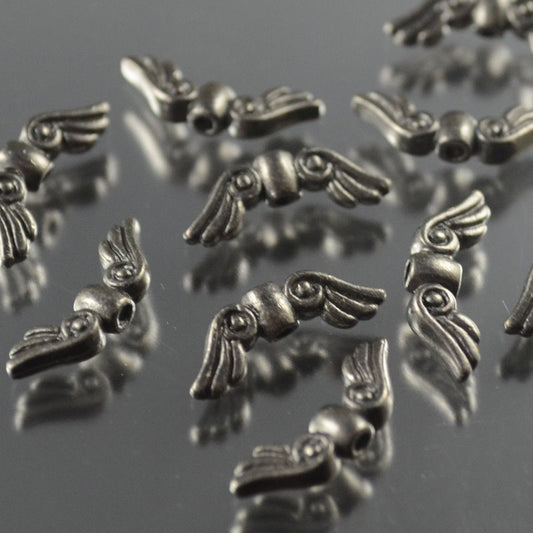 Metal Beads - Small Angel Wings - Black
