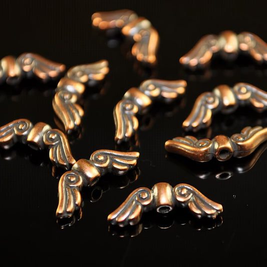 Metal Beads - Small Angel Wings - Antiqued Copper