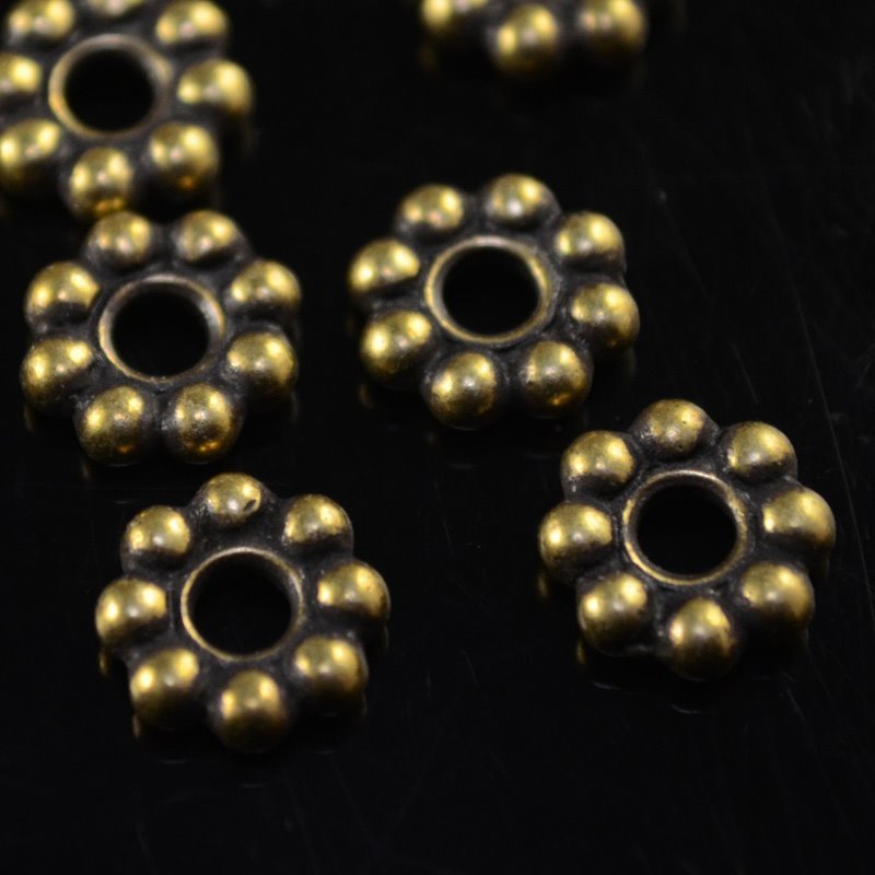 Metal Bead - Big Hole - 8mm Large Hole Beaded (Daisy) Spacer - Brass Oxide