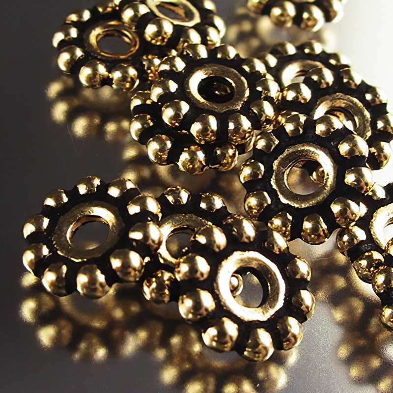 Metal Beads - Big Hole - 10mm Large Hole Beaded (Daisy) Spacer - Antique Gold