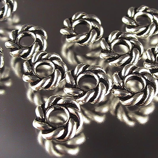Metal Beads - Big Hole - 8mm Large Hole Twisted Rope Spacer - Antique Silver