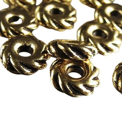 Metal Beads - Big Hole - 10mm - Large Hole Wide Twisted Rope Spacer - Antique Go