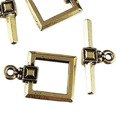 Toggle Clasp - 12mm Deco Square - Antiqued Gold