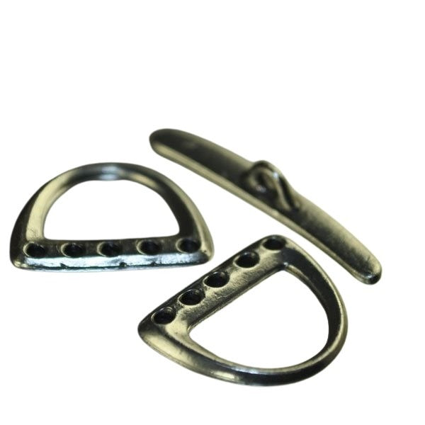 Toggle Clasp - 5-Hole Set - D rings and bar - Antiqued Pewter