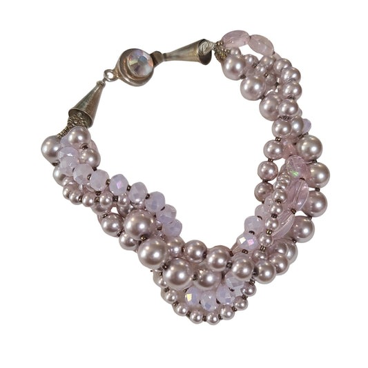 twisted strand bracelet in pearls and faceted beads