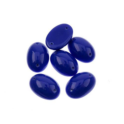 Glass - 13x18mm - 2 Hole Flatback Oval Cabochon - Lapis Blue (6pcs)