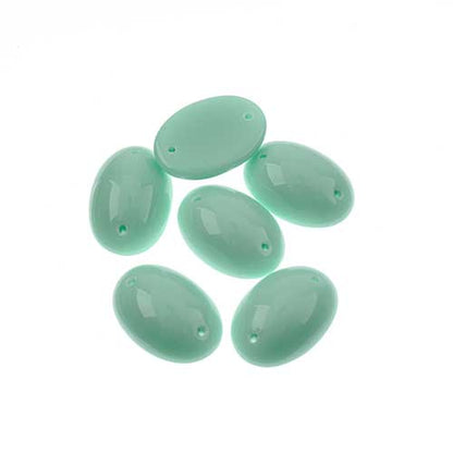 Glass - 13x18mm - 2 Hole Flatback Oval Cabochon - Mint Lustre (6pcs)