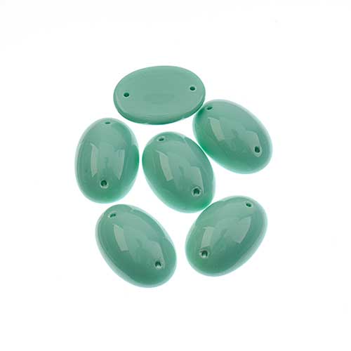 Glass - 13x18mm - 2 Hole Flatback Oval Cabochon - Mint (6pcs)