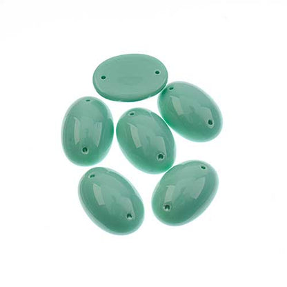 Glass - 13x18mm - 2 Hole Flatback Oval Cabochon - Mint (6pcs)