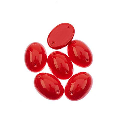 Glass - 13x18mm - 2 Hole Flatback Oval Cabochon - Opaque Red (6pcs)