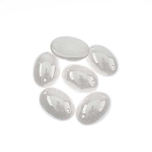 Glass - 13x18mm - 2 Hole Flatback Oval Cabochon - White Pearl Marble (6pcs)