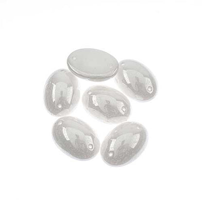 Glass - 13x18mm - 2 Hole Flatback Oval Cabochon - White Pearl Marble (6pcs)