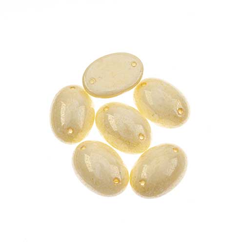 Glass - 13x18mm - 2 Hole Flatback Oval Cabochon - French Vanilla Marble (6pcs)