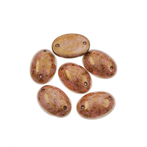 Glass - 13x18mm - 2 Hole Flatback Oval Cabochon - Brown Gold Lustre (6pcs)
