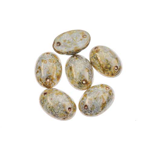 Glass - 13x18mm - 2 Hole Flatback Oval Cabochon - Antique Ivory Lustre (6pcs)