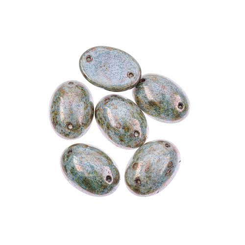 Glass - 13x18mm - 2 Hole Flatback Oval Cabochon - Blue Bronze Marble (6pcs)